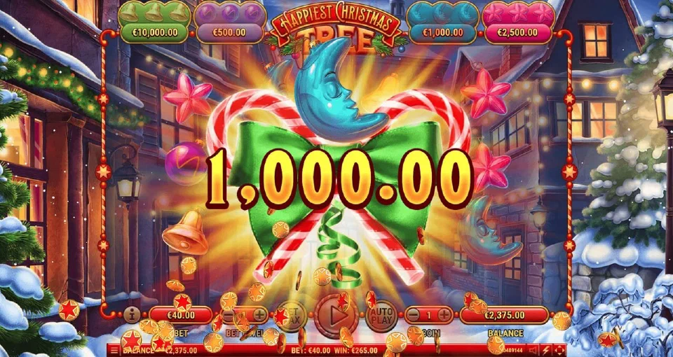 Happiest Christmas Tree moon pot of 1,000 between candy canes